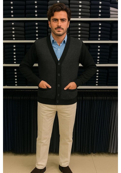 Kemal Ekinci Düğmeli Hırka Siyah