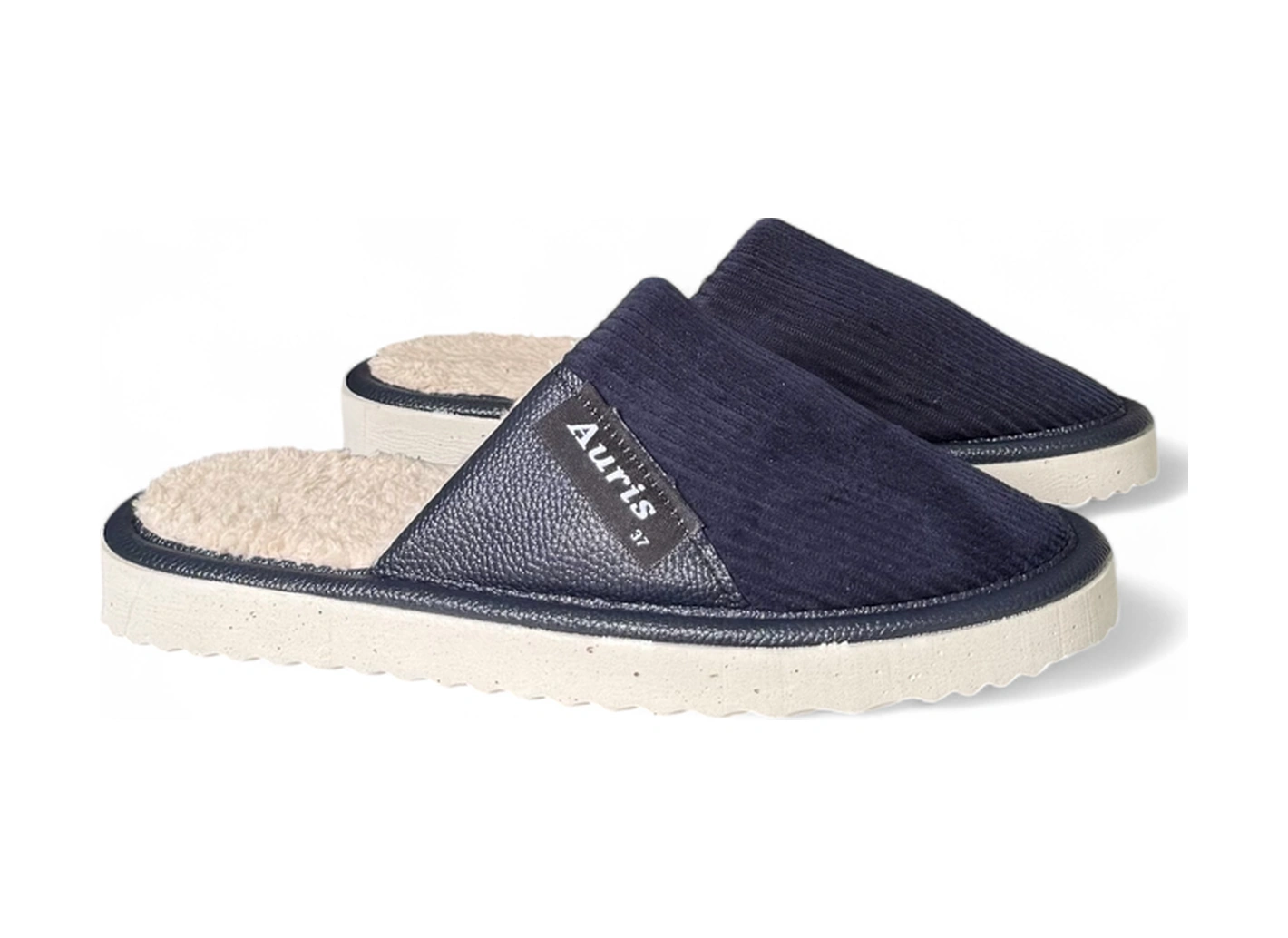 Ar-060 Unisex Kadife Kumaş İçi Kürklü Kışlık Ev Terliği Lacivert