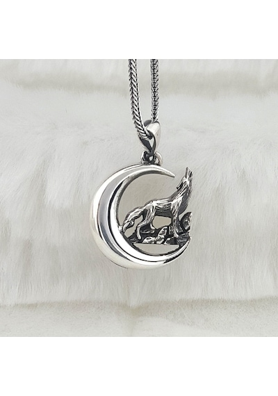 925 Ayar Gümüş Hilal Kurt Model Kolye