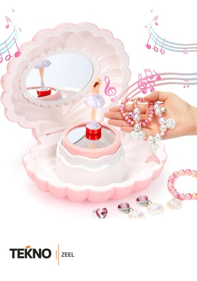 Teknozeel Balerini Dans Eden Pembe Renkli İstiridye Şeklinde Müzik Kutusu Anneler Günü Hediyesi Takı Kutusu