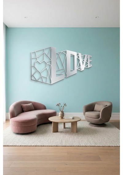 3d Love Metal Duvar Tablosu - Duvar Sanatı - Duvar Dekoru - Gümüş