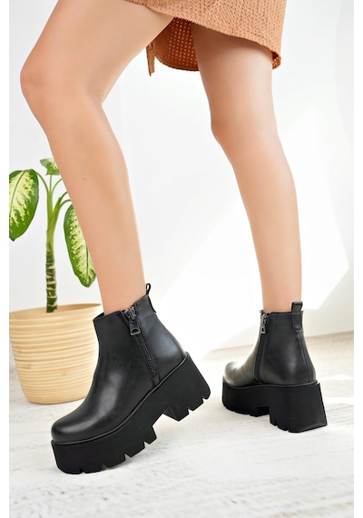 Nesil Shoes Carel 601 Siyah Platform Kadın Bot-siyah Siyah
