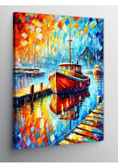 Kanvas Tablo Soyut Renkli Tekne Manzarası 50cmx70cm