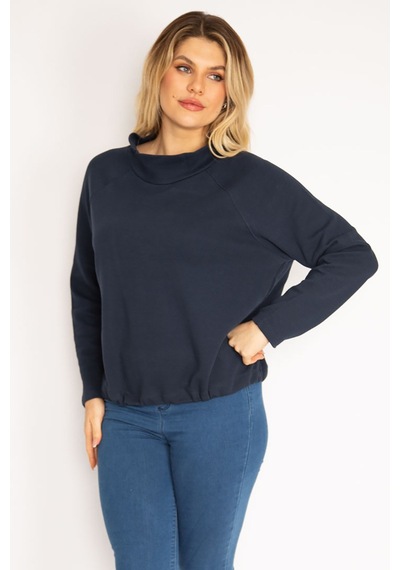 Şans Kadın Lacivert Reglan Kol Etek Ucu Kuşgözü Bağcıklı Sweatshirt 65n35182-lacivert Lacivert