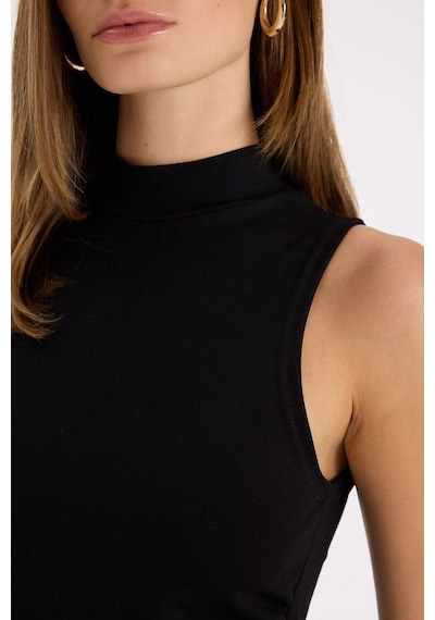DeFacto Bodycon Vücudu Saran Yarım Balıkçı Yaka Kolsuz Maxi Siyah Abiye Elbise D5067AX24AUBK81