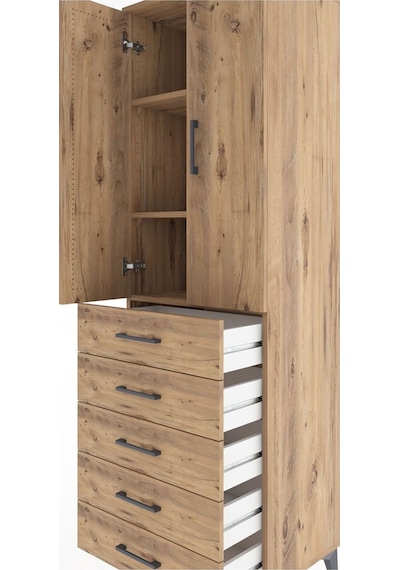 Hyperion Dolap 3 Raflı 5 Çekmeceli 2 Kapaklı 60x44x195 Çam-çam Çam