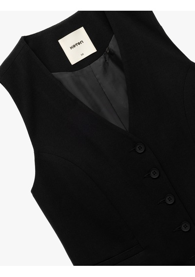 Koton Krep Kumaş Astarlı V Yaka Düğmeli Blazer Yelek Siyah 6wak20004pw Siyah Koton Krep Kumaş Astarlı V Yaka Düğmeli Blazer Yelek Siyah 6wak20004pw Siyah