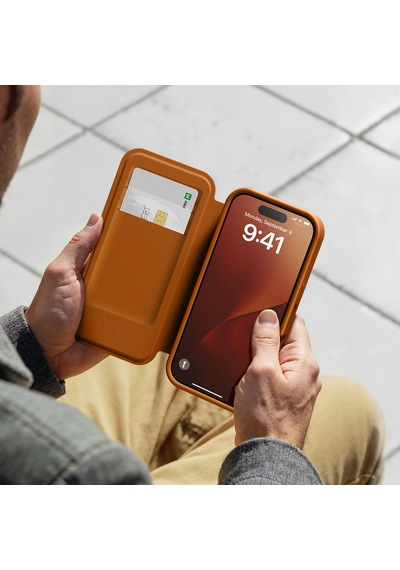 Apple Uyumlu iPhone 17 Pro Max Pu Kartlıklı Kapaklı Amazingthing Glamour Foilo Serisi Kılıf Turuncu Turuncu