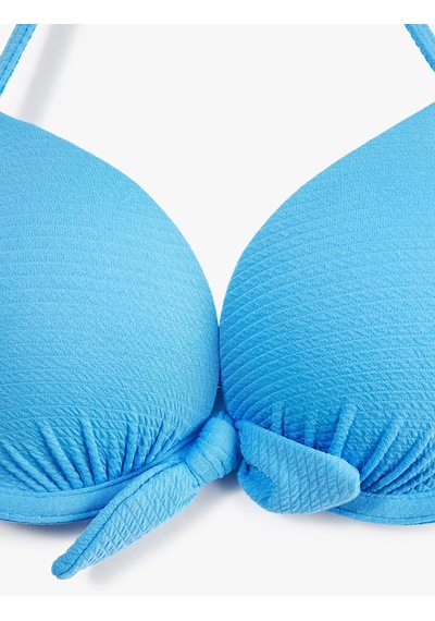 Koton Kalp Yaka Dokulu Fiyonklu Push-up Bikini Üstü Mavi 6sak10068mm