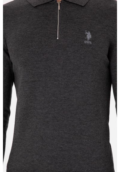 U.S. Polo Assn. Erkek Slim Fit Yarım Fermuarlı Antrasit Melanj Basic Kazak 50297066-VR081