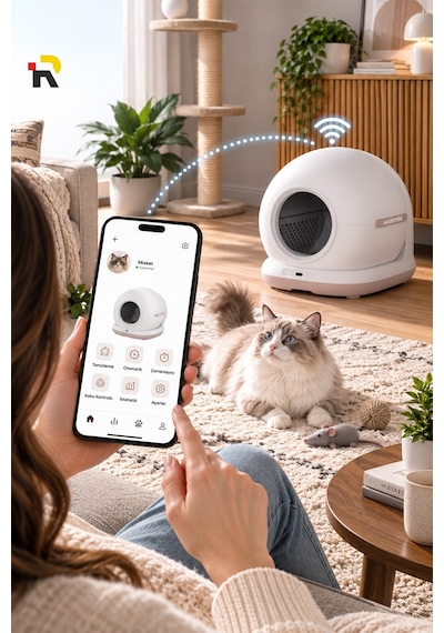 Haustier Cb001 Akıllı Otomatik Kedi Tuvaleti, App İle Kontrol, 75lt İç Hazne, 7lt Çöp Haznesi