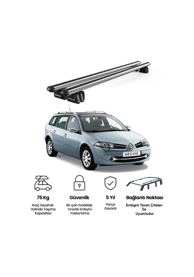 Pençe Renault Megane Sw 2002-2009 Uyumlu Gri Ara Atkı Port Bagaj Tavan Barı