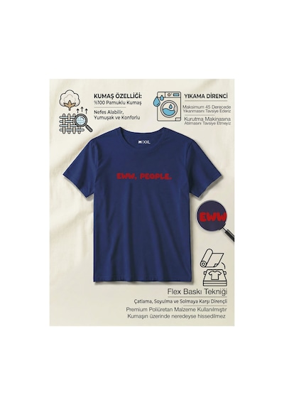 North Whiskers Eww People Yazılı Baskılı Lacivert Unisex %100 Pamuk T-shirt Lacivert - 875714782 Lacivert - 875714782 Lacivert