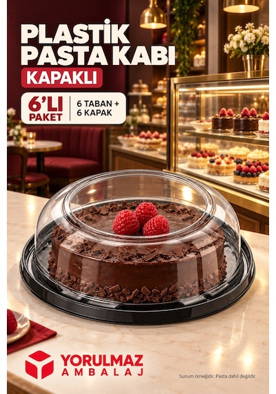 Şeffaf Pasta Kabı Ve Kapağı 6'lı Dayanıklı, Şeffaf Ve Şık Sunum Çözümü 6 Lı Paket