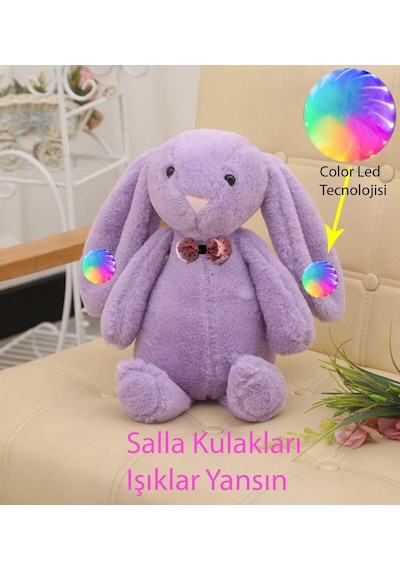Led Işıklı. Uyku Arkadaşı Uzun Kulak Bunny Peluş Tavşan 65Cm Lila