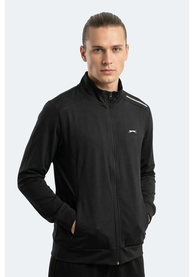 Slazenger Revolver Erkek Fermuarlı Dik Yaka Cepli Siyah Sweatshırt
