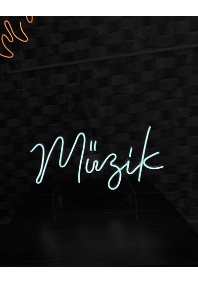 Müzik Yazılı Neon Tabela Beyaz