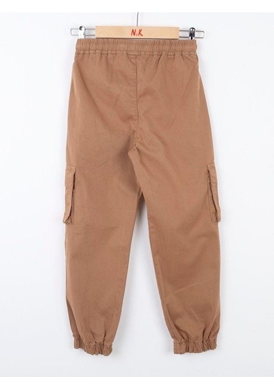 Nk Kids Çocuk Kargo Cepli Beli Paçası Lastikli Kargo Pantolon-13834-camel Camel