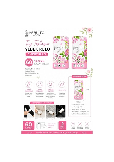 2 Li Tüy Toplayıcı Yedek Rulo 60 Yapraklı Kullan At Bant Güçlü Yapışkan, Kolay Koparma 10 Cm X 4,5 Cm Mor Mavi Pembe Yeşil Seçenekli Pembe