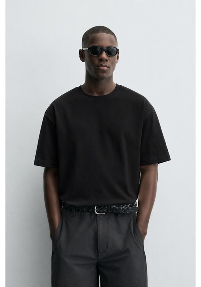 Modivibe Erkek Oversize T-shirt Kalın Dokulu %100 Pamuk Geniş Kesim Siyah