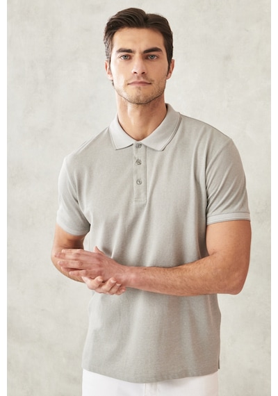 Ac&Co / Altınyıldız Classics 465126598 Düğmeli Polo Yaka Cepsiz Slim Fit Erkek Tişört Taş Rengi Taş