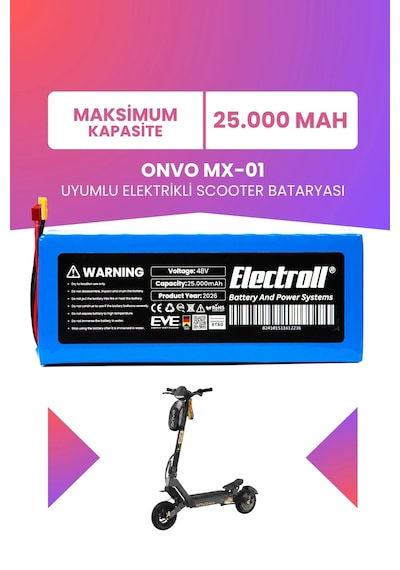 Onvo Mx-01 Uyumlu Batarya Maksimum Kapasite 48v 25.000mah Elektrikli Scooter Bataryası Çok Renkli