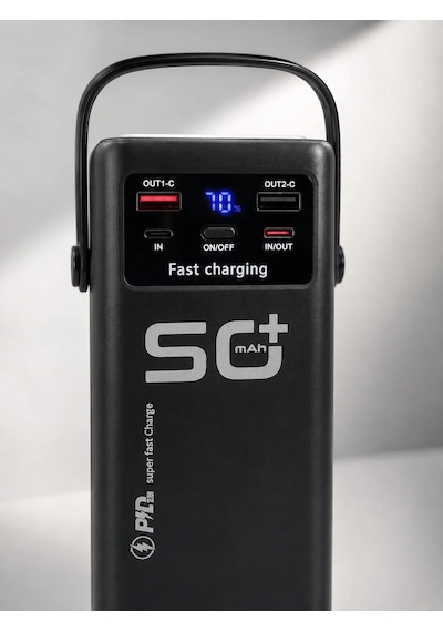Yüksek Kapasiteli 50.000 Mah Powerbank 22,5 W Hızlı Şarj 4 Dahili Kablo Led Aydınlatma Siyah