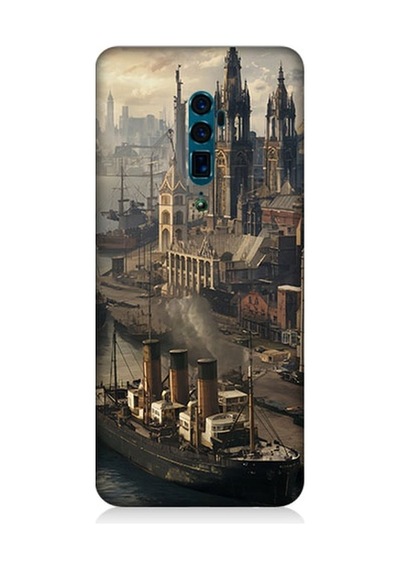 Oppo Reno 10x Zoom Uyumlu Liman Şehri Desenli Silikon Kılıf