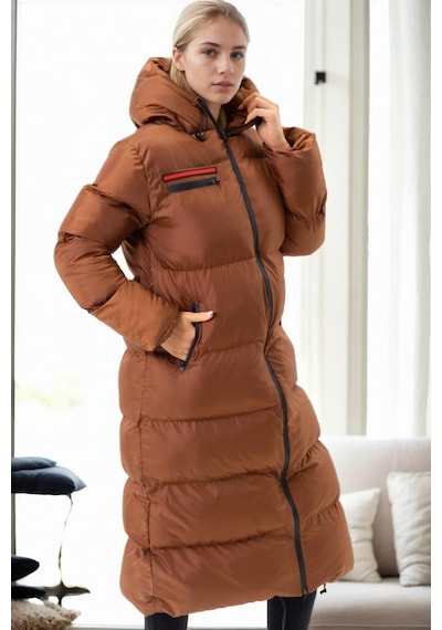 Z6756 Dewberry Bayan Şişme Kaban-camel-1 Camel-1
