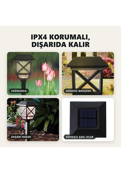 Solar Kazıklı Bahçe Feneri, Siyah, 40 Cm, 6 Adet, Gt-sl48