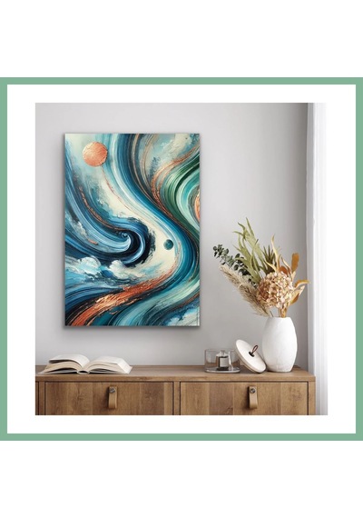 Bşkvirgo Turuncu Yeşil Mavi Soyut Kanvas Tablo 70x100cm Bsk2026