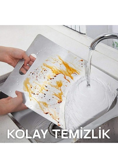 3 Adet Paslanmaz Çelik Kesme Tahtası Seti Gıda Temasına Uygun Antibakteriyel 3'lü Sağlıklı Metalik