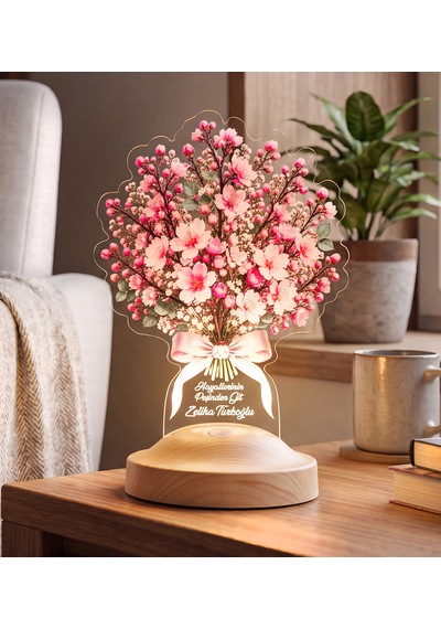 Sakura Kiraz Çiçeği Buketi Led Lamba Kişiye Özel Işıklı Solmayan Sakura Çiçeği Sevgiliye Doğum Günü Hediyesi Sakura Buketi