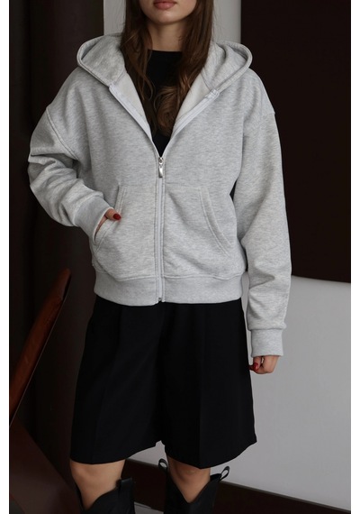 Kazax 3 İplik Şardonlu Kapşonlu Hoodie Frm Gri P510437 Gri