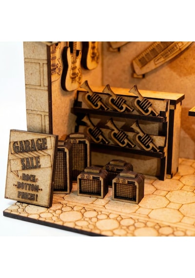 Guitar Garage Ahşap Maket Seti Dıy Miniatür Gitar Atölyesi Book Nook Dekoru