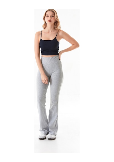 Fullamoda Beli Lastikli Yüksek Bel Flare Pantolon 25ygb650126130-gri Gri