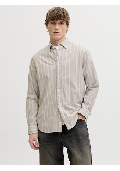Jack & Jones Erkek Çizgili Oxford Kumas Pamuk Gömlek - Harvey - 12293325 Moonstruck