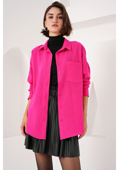Hiccup Bdart Düğmeli Keten Karışımlı Gömlek Neon Pembe