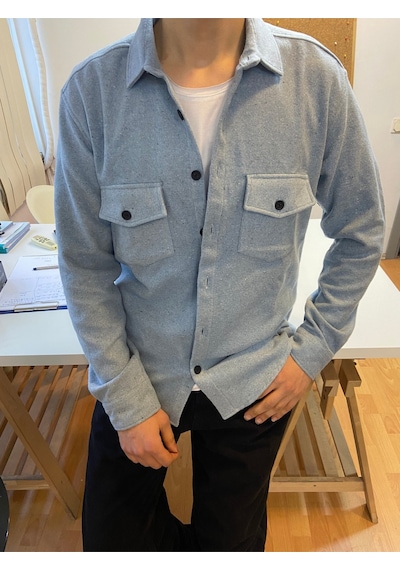Turkuaz Erkek Slim Fit Düğmeli Yaka Çift Cepli Düz Oduncu Gömlek Turkuaz