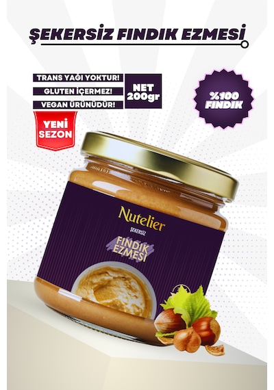 Nutelier %100 Fındık Şekersiz Fındık Ezmesi 200 G