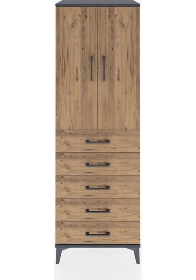 Hyperion Dolap 2 Raflı 5 Çekmeceli 2 Kapaklı 60x44x182 Antras... Antrasit