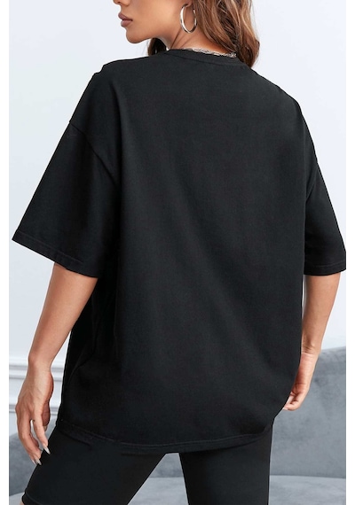 Unisex Special Agent Baskılı Oversize Tshirt Siyah