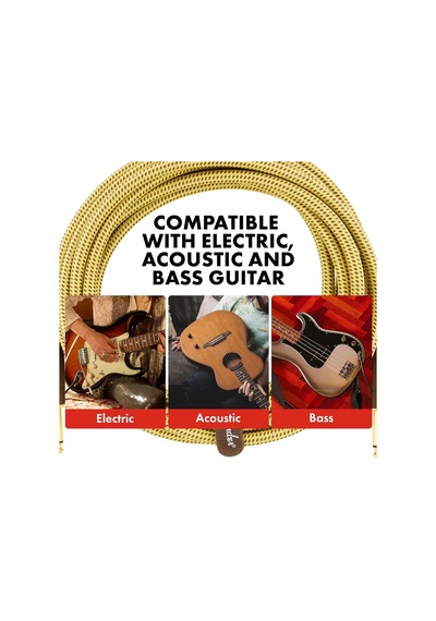 Fender Deluxe Serisi Gitar Enstrüman Kablosu, 4,5 M, Düz/açılı, Siyah-beyaz Tüvit