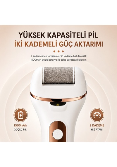 Polham Şarjlı 9 Parça Ayak Bakım Törpüsü - Led Işıklı - Islak Ve Kuru Kullanım - 2 Kademeli - Dönen Başlıklı