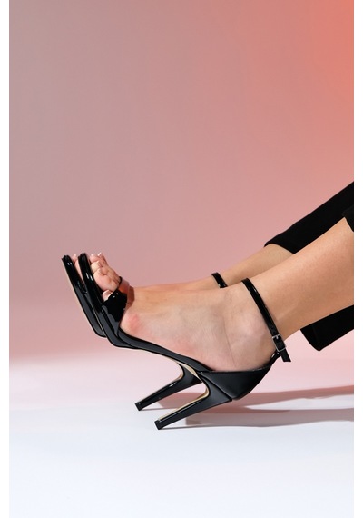 Luvishoes Bern Siyah Rugan Kadın Platform Topuklu Abiye Ayakkabı Siyah