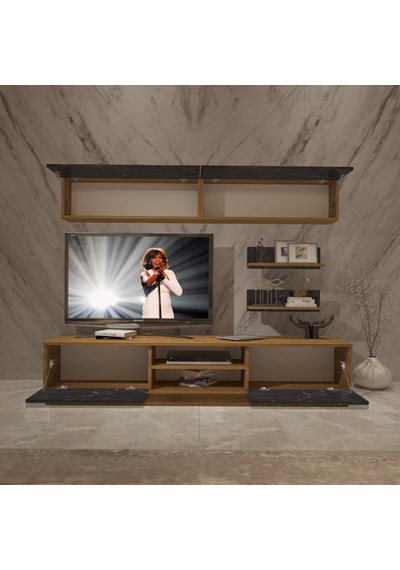 Decoraktiv Eko 5b Mdf Dvd Tv Ünitesi Tv Sehpası Pera - Siyah Mermer