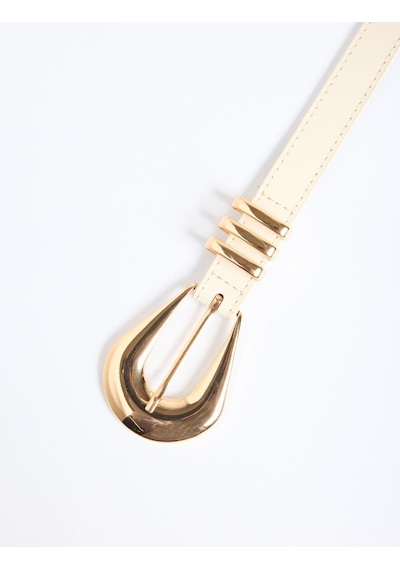Jimmy Key Bej Oval Tokalı Üçlü Metal Detaylı Deri Görünümlü Kemer 6sw417405130