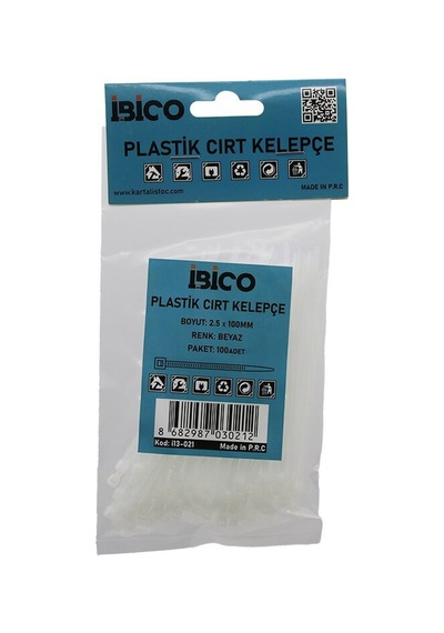 İbico İ13-021 Cırt Kelepçe 2.5x100mm 100 Adet Beyaz Plastik Kablo Bağı - 10'li Paket Diğer