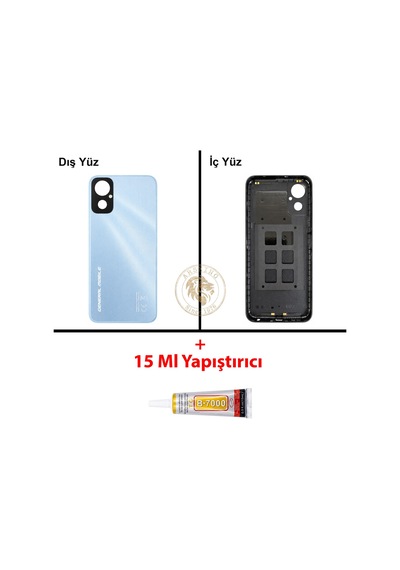 General Mobile Gm 23se Mavi Uyumlu Arka Kapak + B7000 Yapıştırıcı Arka Cam Batarya Pil Kapağı Diğer