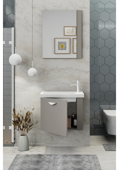 Biani Fix Maxila 60 cm Banyo Dolabı,Seramik Lavabolu, Aynalı,Lavabo Dahil,Mdf,Latte Biani Fix Maxila 60 cm Banyo Dolabı,Seramik Lavabolu, Aynalı,Lavabo Dahil,Mdf,Latte